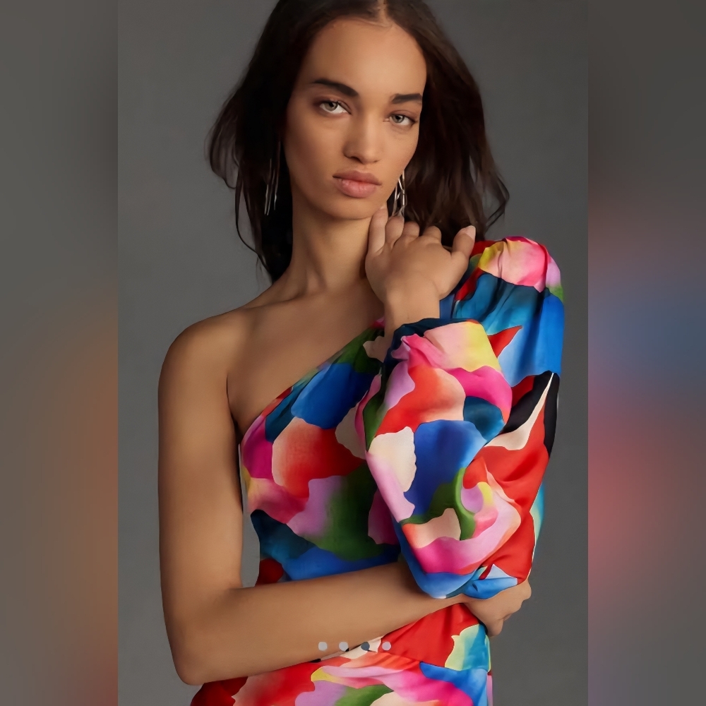 Farm Rio x Anthropologie One-Shoulder Slim Flower Midi Dress